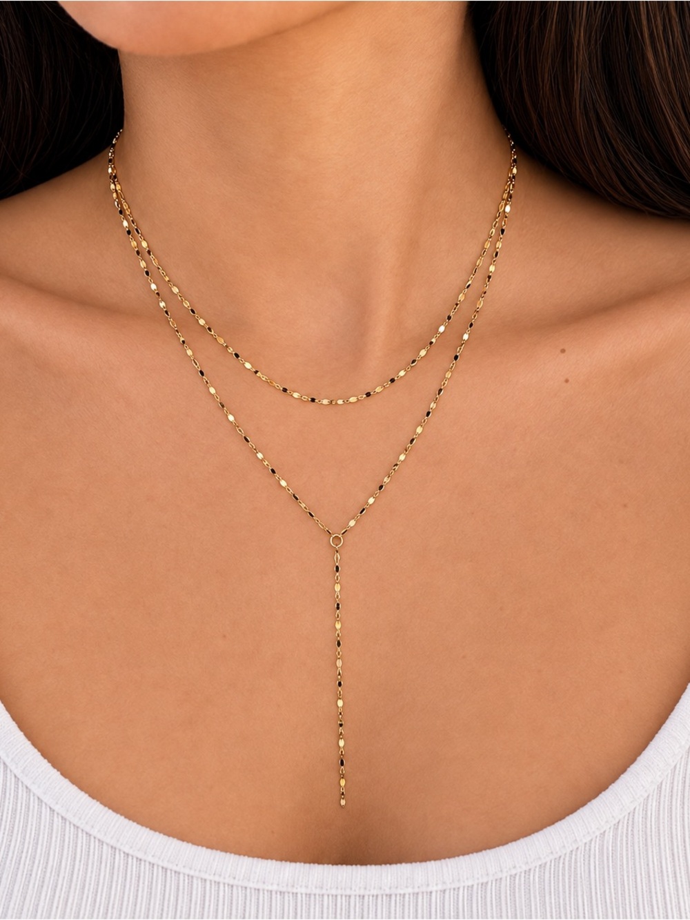 18K Gold Plated Layered Y Lariat Necklace